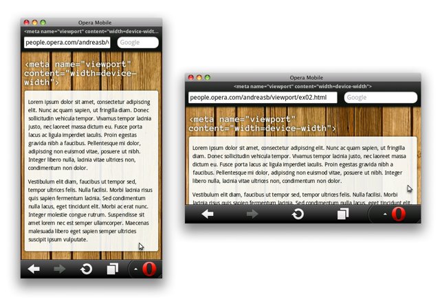 Screenshots of pages using a viewport width of device-width