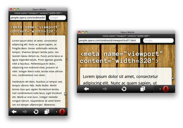 Screenshots of pages using a viewport width of 320px