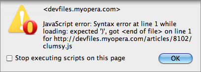 Error message in Opera