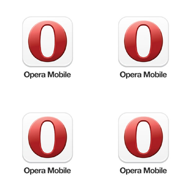 A series of Opera company logos rendered inside a canvas using WebGL