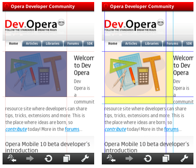 Opera Dragonfly highlighting in Opera Mobile