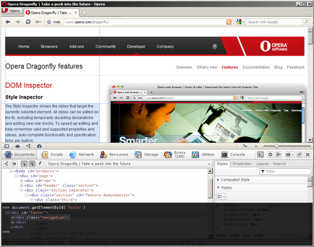 Opera Dragonfly 1.1 in action