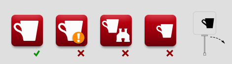 Image showing good and bad examples of icon shapes — you should go for a single clear shape in the center of the icon