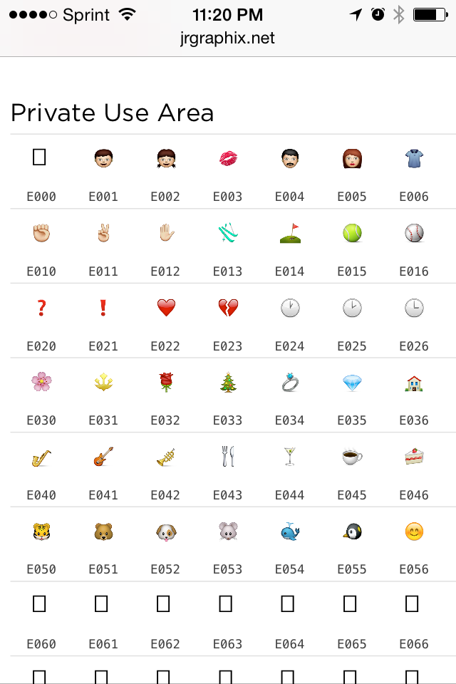 Multicolor Emoji Characters in the Private Use Area on iOS Safari