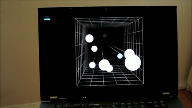 an image of the headtracking video demonstration in action - user using their head to move around a 3D object on screen